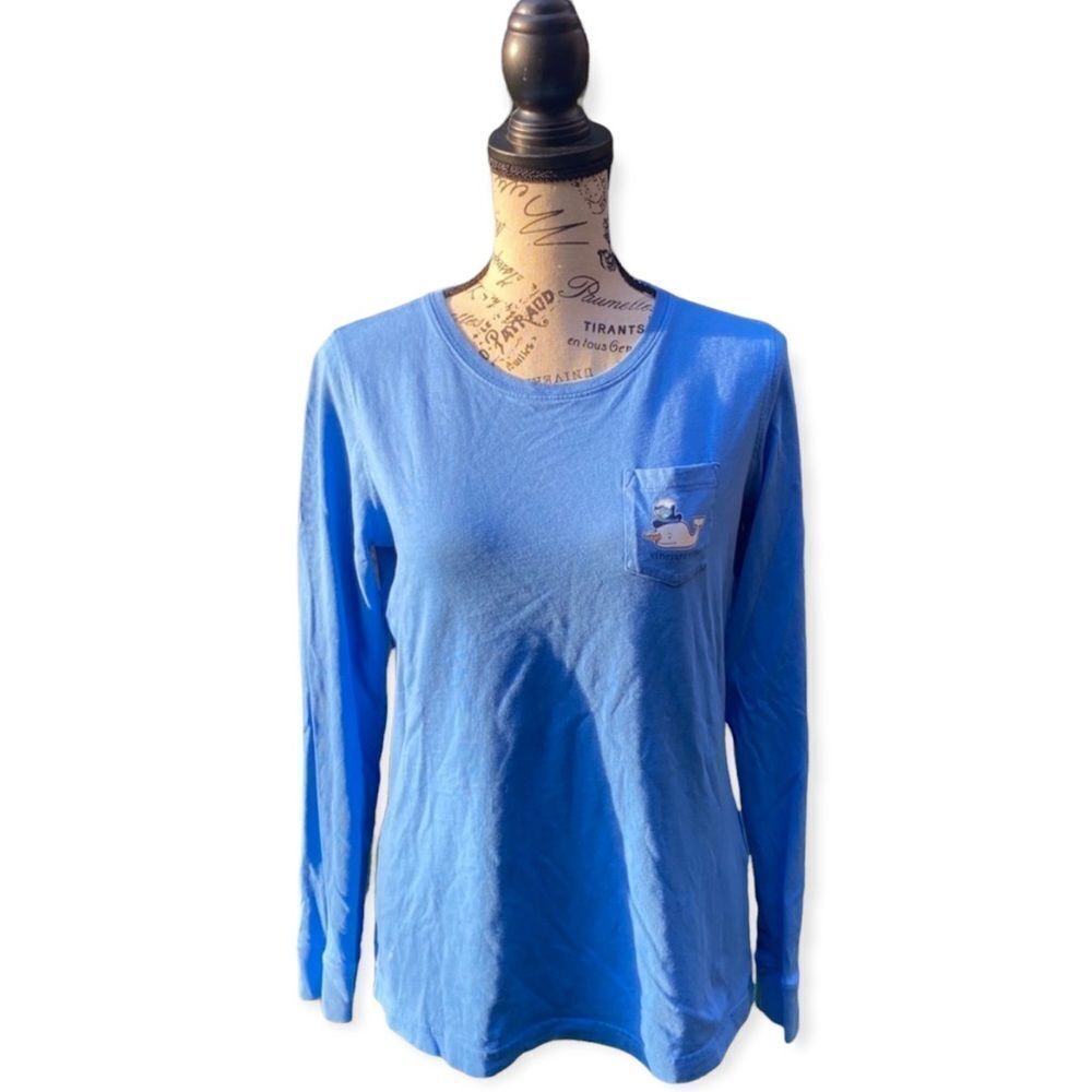 Vineyard Vines Happy Holiday 2016 Long Sleeve Blue Whale Logo Tee Shirt Top XS